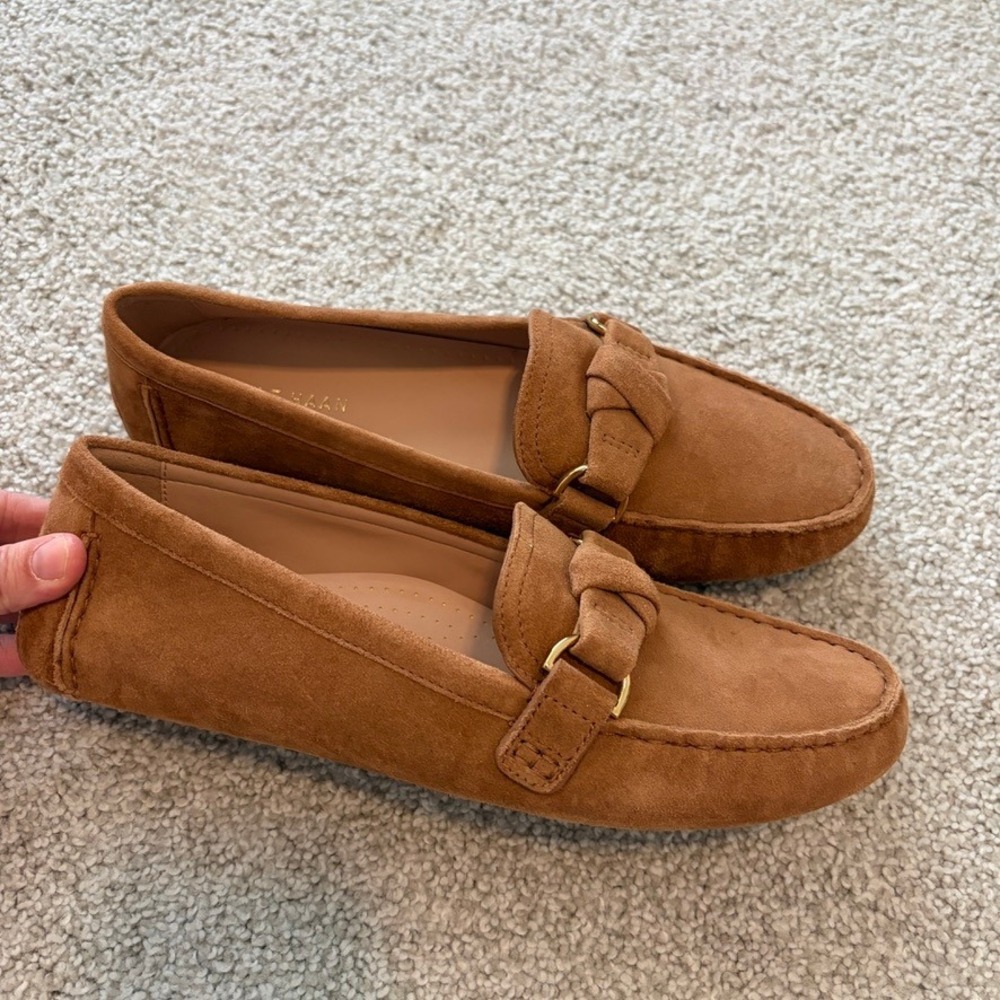 Cole Haan Emmie Knot Driver Shoes Womens 9 Tan Suede Loafer Office Casual